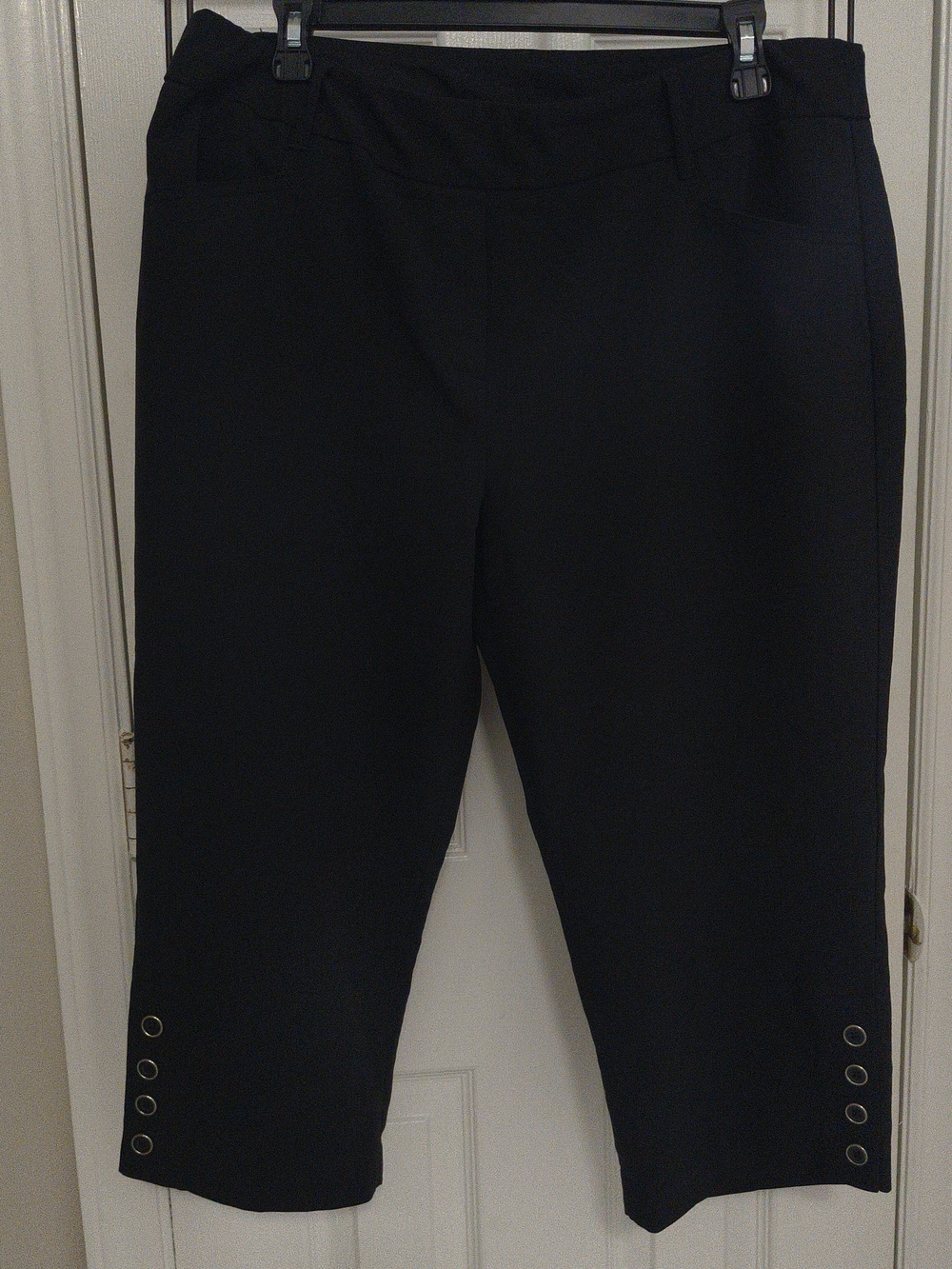 new directions Black Cropped Ponte Pants with Button Detail